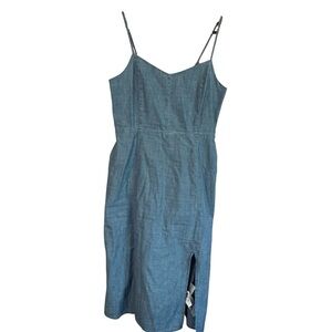 J Crew Chambray Blue Denim Spaghetti Strap Dress 8P NWT